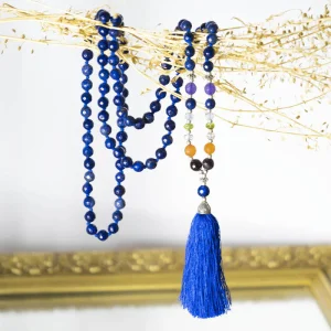Collier mala Lapis-Lazuli 7 chakras - 108 perles AA 8 mm facettées
