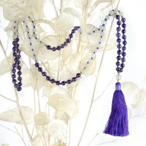 Collier mala Pierre de lune - Améthyste - perles AA 6 mm