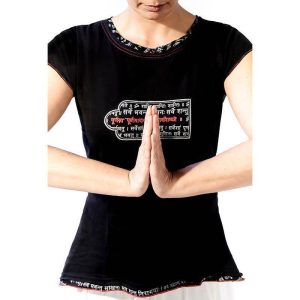 Tee shirt de yoga femme bio - Mantra bouddhiste Tryambakam
