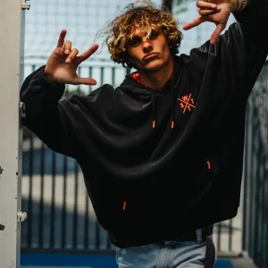 Sweat à capuche Play - Noir et Orange Fluo