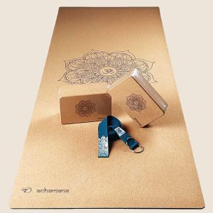 Pack yoga Mandala Tapis liège+ blocs liège + Sangle + Sac