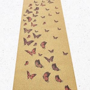 Grand tapis de yoga liège & gomme de caoutchouc Papillons - 2,15m