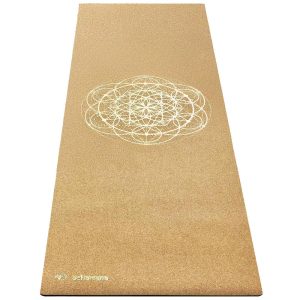 Grand tapis de yoga liège fleur de vie Or - 2,15 m