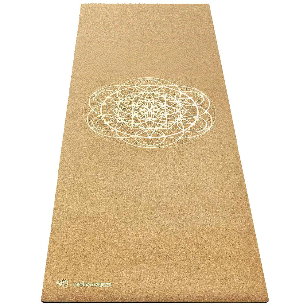 Grand tapis de yoga liège fleur de vie Or - 2,15 m