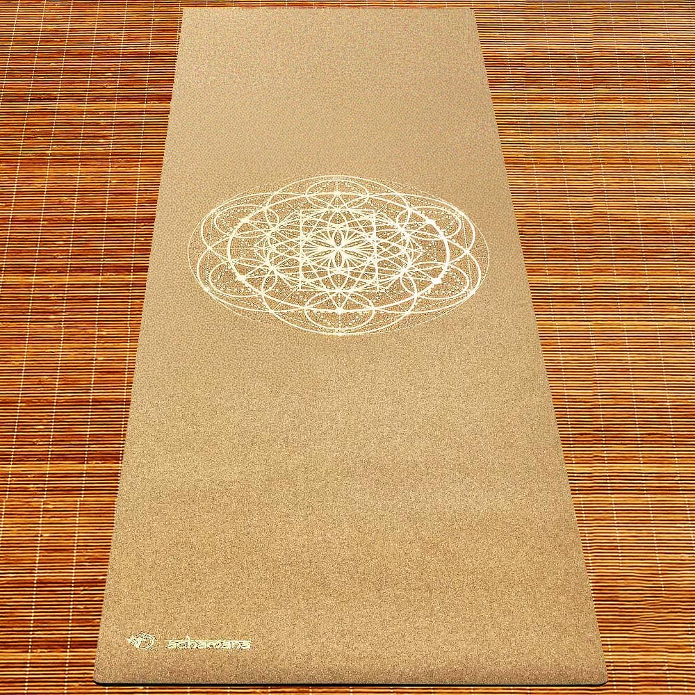 Grand tapis de yoga liège fleur de vie Or - 2,15 m – Image 8