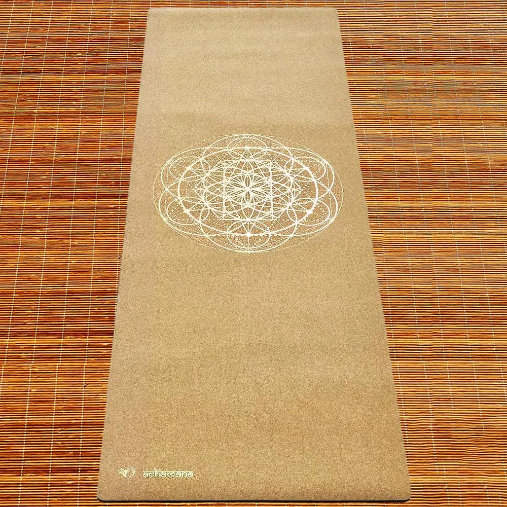 Grand tapis de yoga liège fleur de vie Or - 2,15 m – Image 3