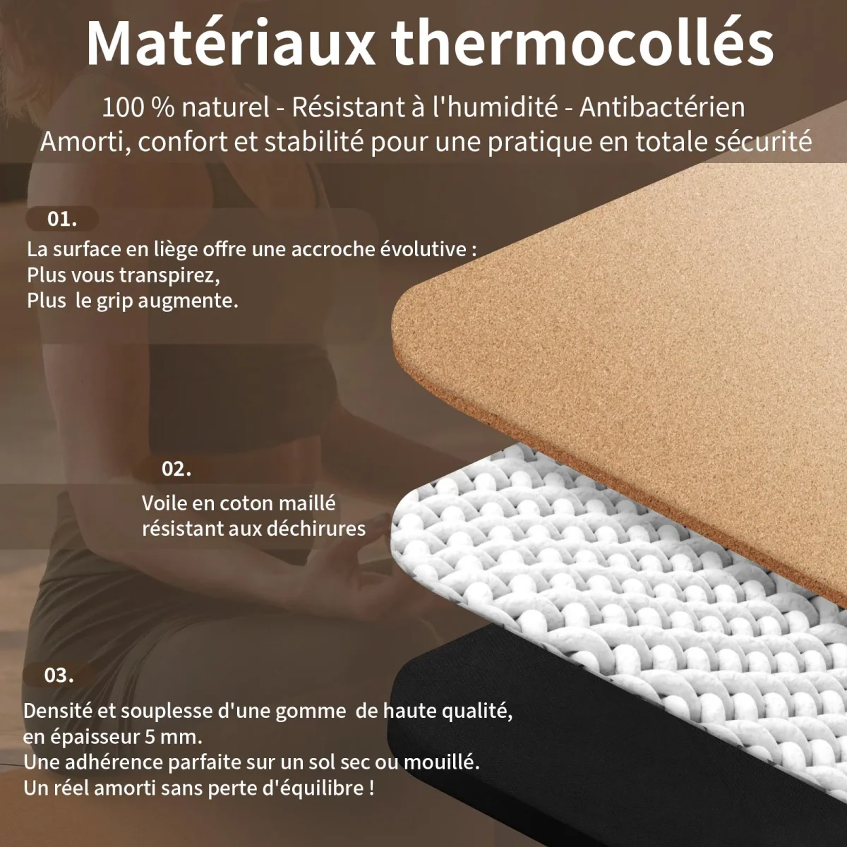 Grand tapis de yoga liège fleur de vie Or - 2,15 m – Image 2