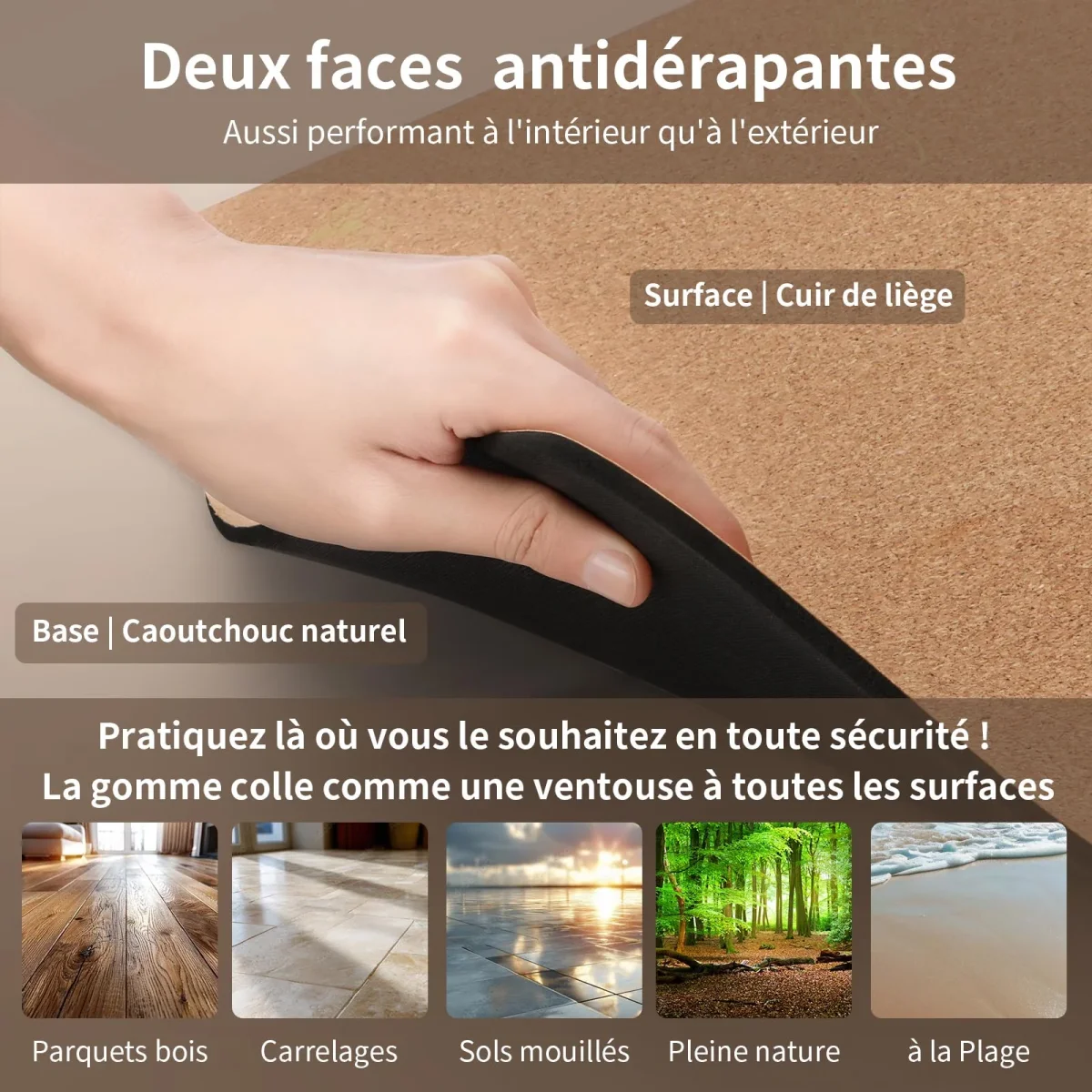 Grand tapis de yoga liège fleur de vie Or - 2,15 m – Image 6