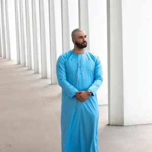 Qamis Emirati Bleu Ciel Satiné - abaya homme - Kamis