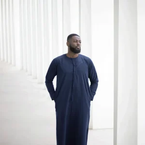 Qamis Emirati Bleu Foncé Coton -abaya homme -kamis