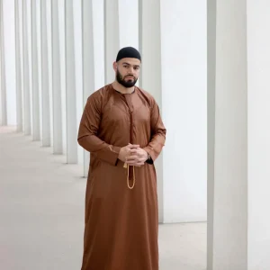 Qamis Emirati Chocolat Satiné - abaya homme - kamis