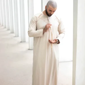 Qamis Emirati Beige Satiné - abaya homme - Kamis