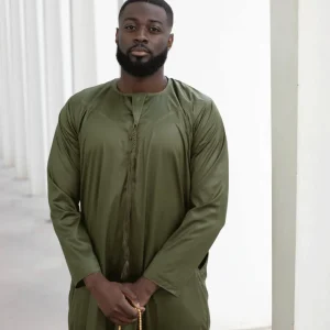 Qamis Emirati Kaki Satiné - abaya homme - kamis