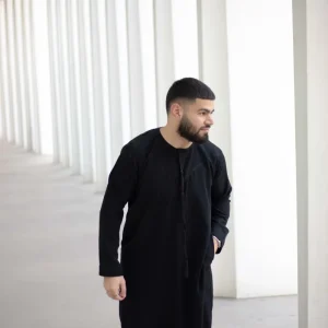 Qamis Emirati Noir Coton -abaya homme -kamis